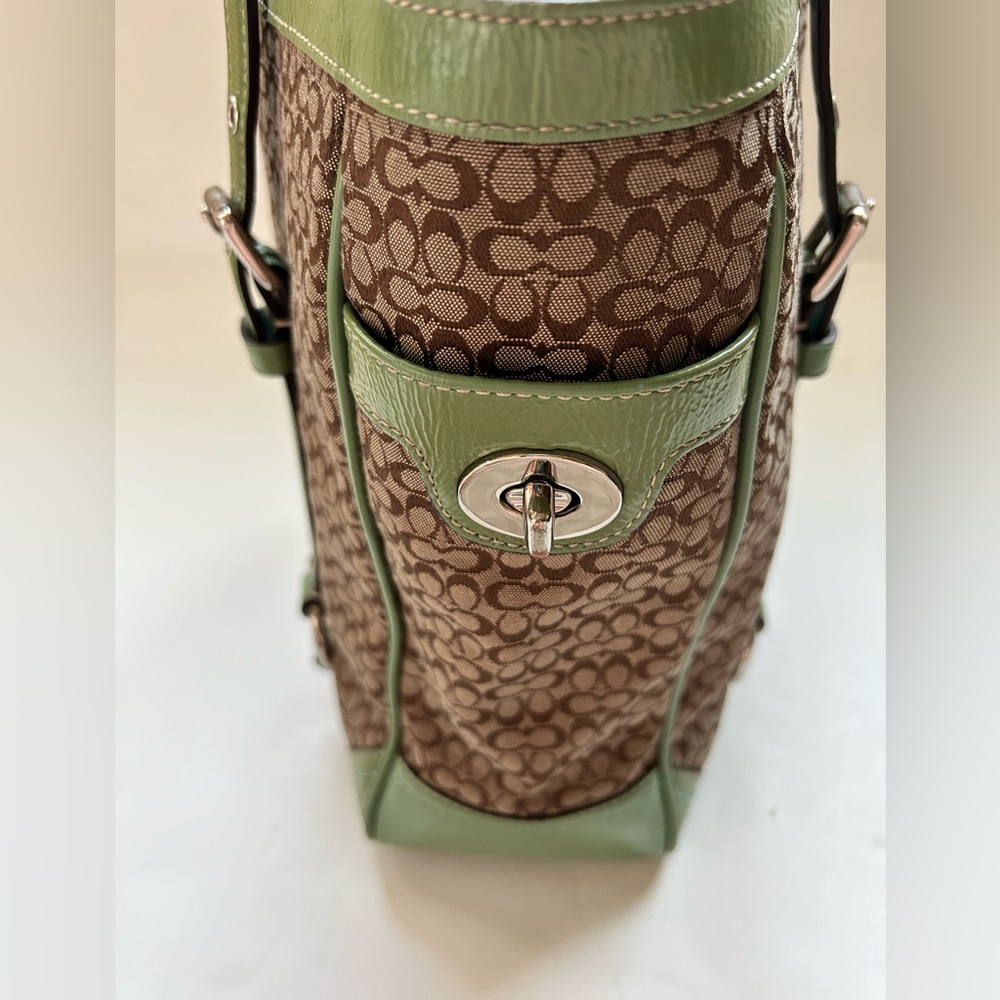 Coach Purse Tan Handbag Beige Blue Green Satchel D0849-F12344 Tote - Picture 5 of 16